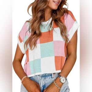 NWT Womens Spring Crop Top Cap Short Sleeve Sweater Vest